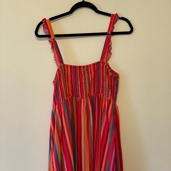 Torrid 1 maxi stripe dress multicolor festival carnival summer ruffle pink - Picture 6 of 8